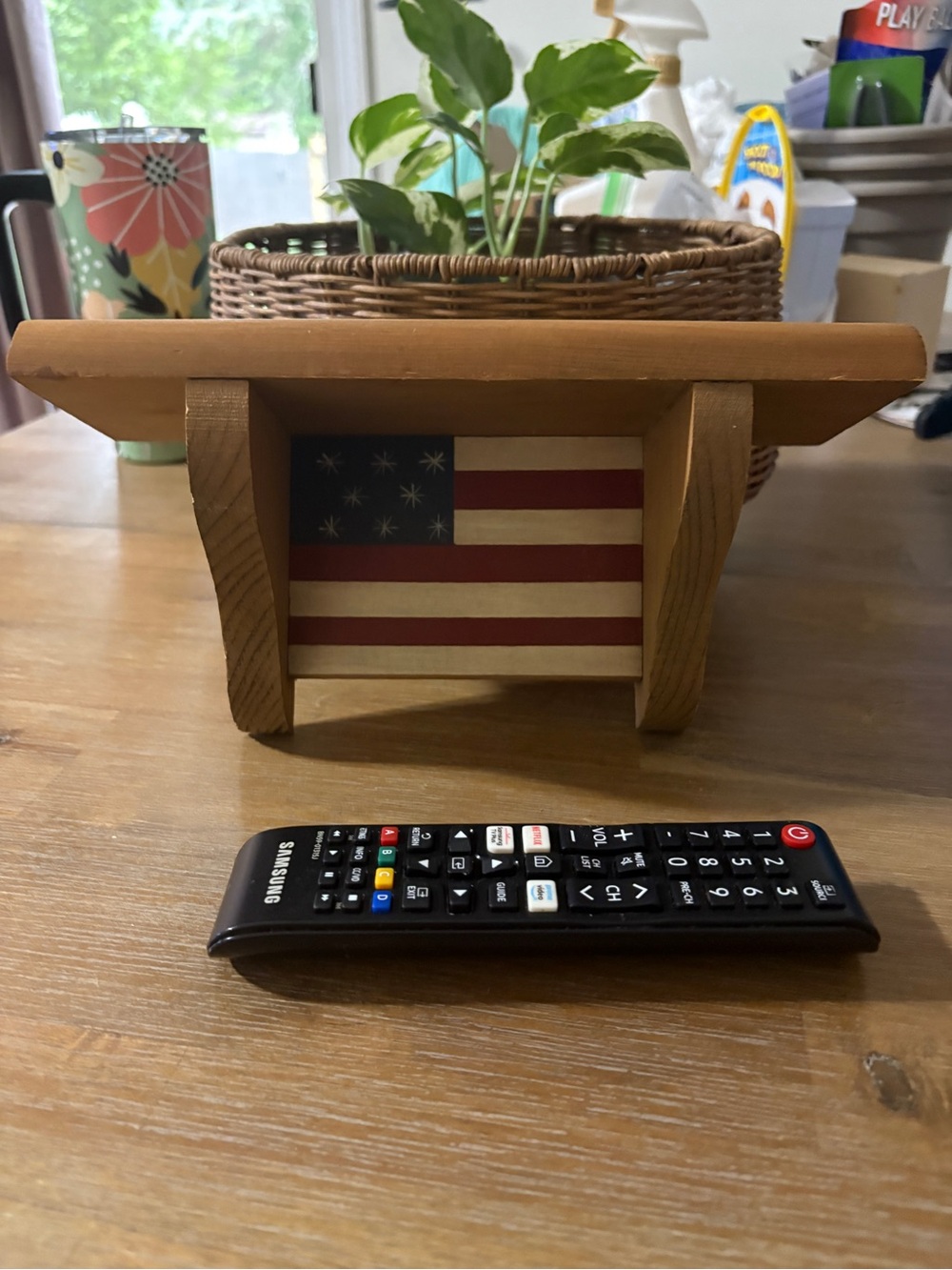 Small Patriotic Wooden Shelf with American Flag Panel